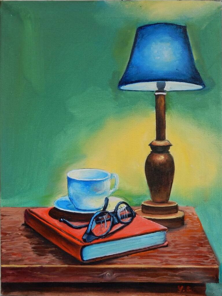 still life books and lamp vita schagen